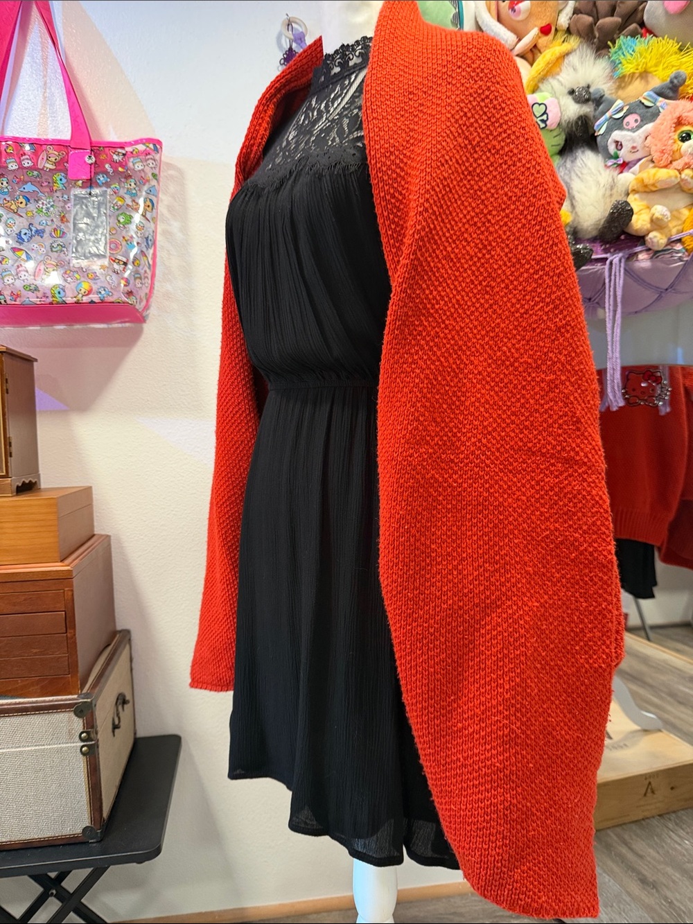 Red Open-Front Knit Women's Sweater Shrug